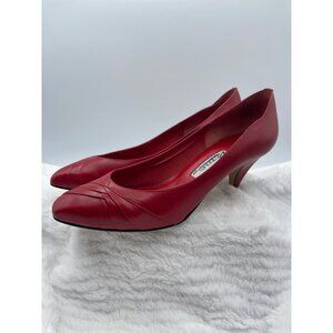 Vintage Dominque Red Leather Medium Heel Slip On Pump Size 8.5B
